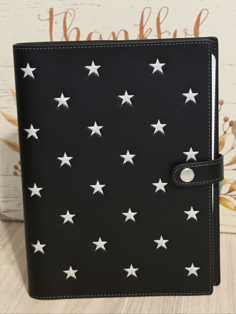 NEW Coach Notebook Planner Black Leather Embossed Silver Stars CW545 Notebook